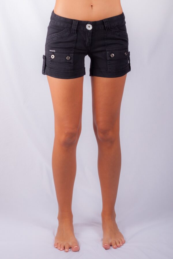 0591/BL SEXY IBIZA STRETCH CARGO SHORTS BLACK SATEEN