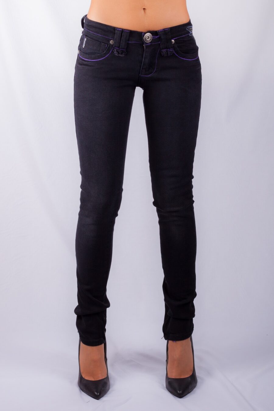 SEXY J-LO ZIP ANKLE JEANS BLACK STRETCH DENIM