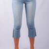 610/2 SEXY BRUKO CAPRI JEANS SNAP ANKLE LIGHT BLUE CHINTZ STRETCH DENIM