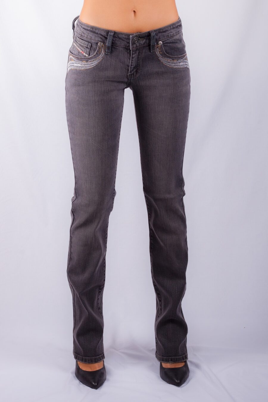 613 SEXY KYCUT BOOTLEG JEANS METALLIC CHARCOAL STRETCH DENIM