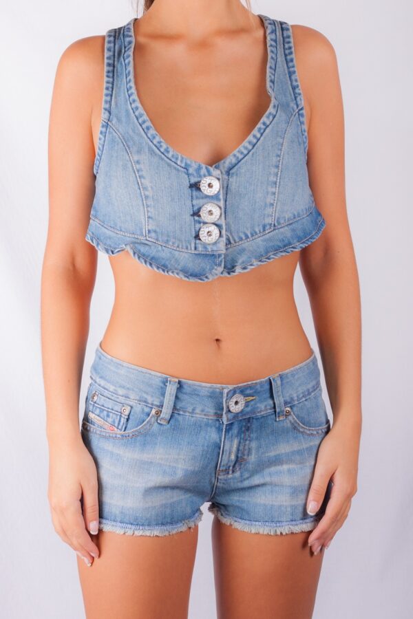 627/2 SEXY KILLAH DENIM VEST CHINTZ BLUE