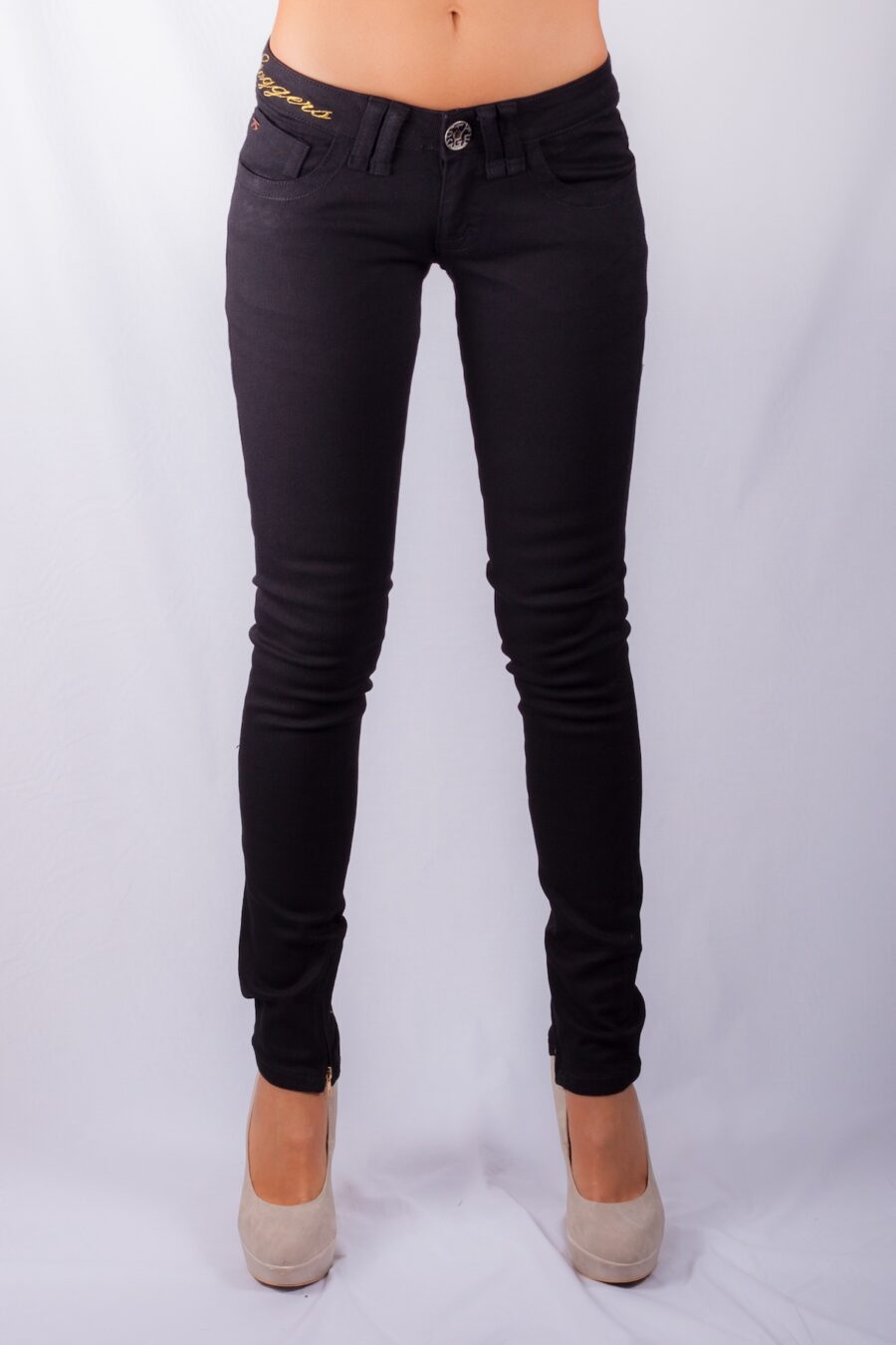 654/1 GORGEOUS GISELE SKINNY BLACK STRETCH JEANS ZIP ANKLE