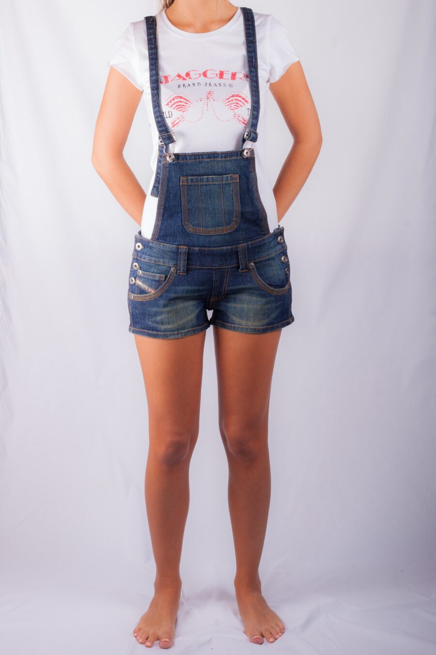 650/VIN SEXY OVERALL SHORTS VINTAGE OIL WASH DENIM