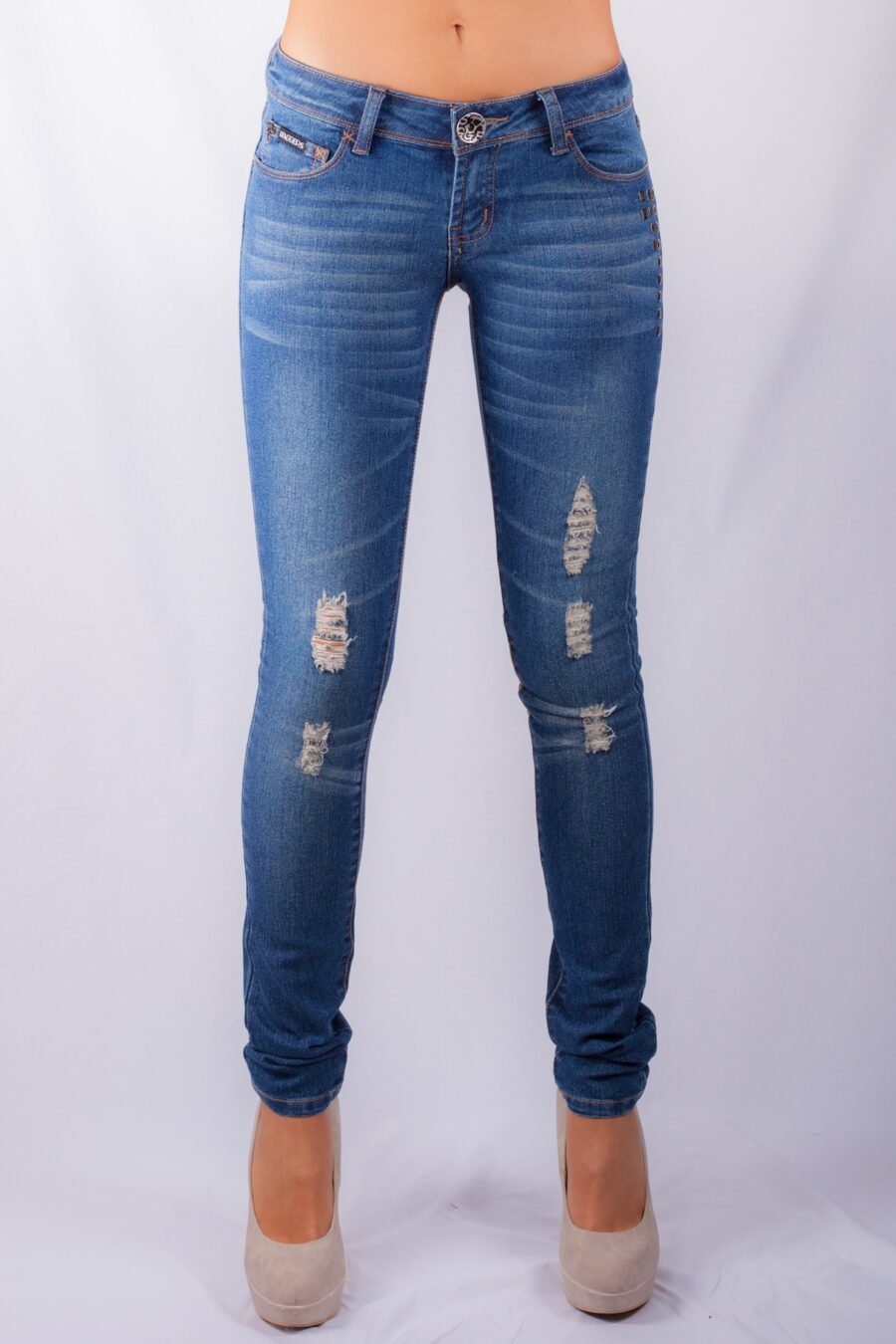 686/10 SEXY FOXY SKINNY DENIM JEANS INDIGO TRASHED STRETCH