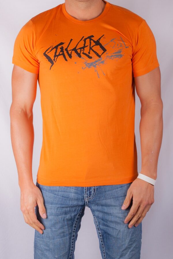 644 NEW MUSCLE FIT ICONIC SPLASH TEE SHIRTS BURNT ORANGE